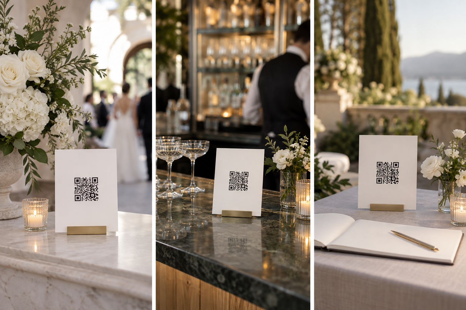 Одинаковые карточки с QR-кодом стоят у welcome, бара и общего стола